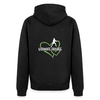 Sport Heart Ultimate Frisbee - Unisex Premium Bio Zip Hoodie - Schwarz - Hinten - Nico (187cm)