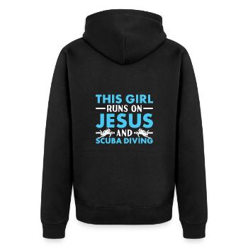 Scuba Diver Girl Runs On Jesus And Scuba Diving - Unisex Premium Bio Zip Hoodie - Schwarz - Hinten - Nico (187cm)