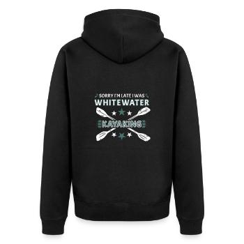 Sorry I'm Late I Was Whitewater Kayaking - Unisex Premium Bio Zip Hoodie - Schwarz - Hinten - Nico (187cm)