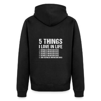 5 choses que j’aime dans la vie Bouvier Bernois - Veste à capuche bio Premium Unisexe - noir - Dos - Nico (187cm)