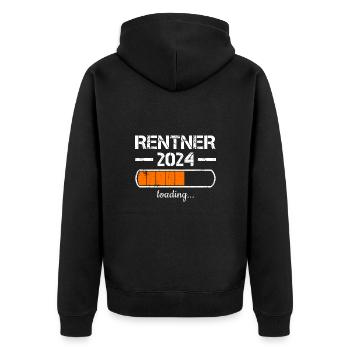 Rentner 2024 Loading... Rente 2024 - Unisex Premium Bio Zip Hoodie - Schwarz - Hinten - Nico (187cm)