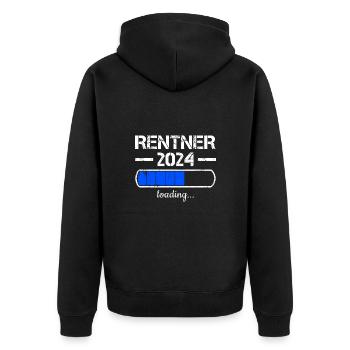 Rentner 2024 Loading... Rente 2024 - Unisex Premium Bio Zip Hoodie - Schwarz - Hinten - Nico (187cm)