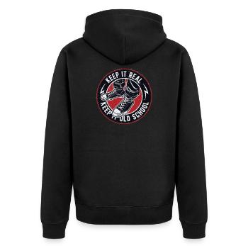 Keep It Real Keep It Old School Vintage - Unisex Premium Bio Zip Hoodie - Schwarz - Hinten - Nico (187cm)