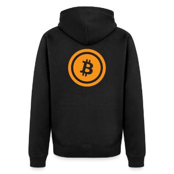 Bitcoin Logo - Unisex Premium Bio Zip Hoodie - Schwarz - Hinten - Nico (187cm)