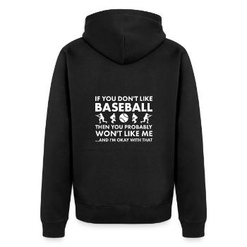 Sport si tu ne m’aimes pas baseball - Veste à capuche bio Premium Unisexe - noir - Dos - Nico (187cm)