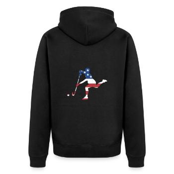 Sport Us Flag Hockey - Unisex Premium Bio Zip Hoodie - Schwarz - Hinten - Nico (187cm)