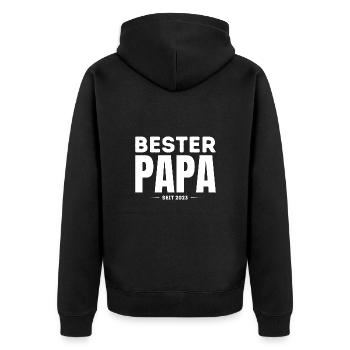 Bester Papa seit 2023 Vatertag Geschenk - Unisex Premium Bio Zip Hoodie - Schwarz - Hinten - Nico (187cm)