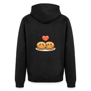 Pancake Paar Liebe Herz Lustig - Unisex Premium Bio Zip Hoodie - Schwarz - Hinten - Nico (187cm)