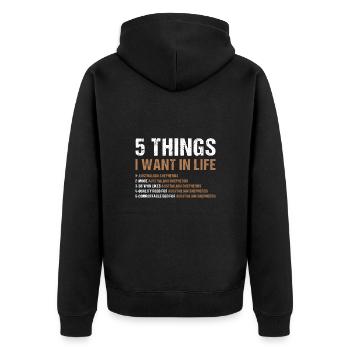 Dog 5 Things I Want In Life Aussie - Unisex Premium Bio Zip Hoodie - Schwarz - Hinten - Nico (187cm)