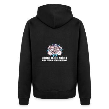 Juckt Mich Nicht Gehe 2024 In Den Ruhestand Rente - Unisex Premium Bio Zip Hoodie - Schwarz - Hinten - Nico (187cm)
