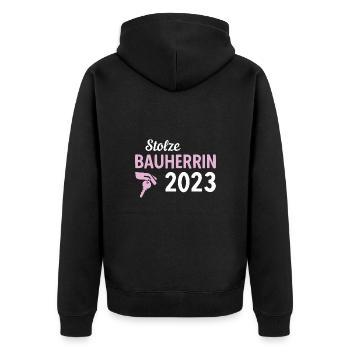 Stolzer Bauherr Bauleiterin 2023 - Unisex Premium Bio Zip Hoodie - Schwarz - Hinten - Nico (187cm)