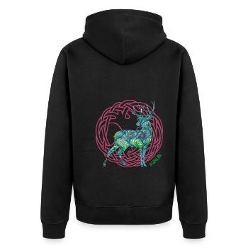 hirsch dwalin e 115 - Unisex Premium Bio Zip Hoodie - Schwarz - Hinten - Nico (187cm)
