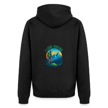 Ich liebe Wandern - Unisex Premium Bio Zip Hoodie - Schwarz - Hinten - Nico (187cm)