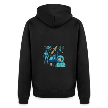 Die Zukunft der Welt - Unisex Premium Bio Zip Hoodie - Schwarz - Hinten - Nico (187cm)