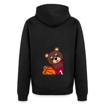 Bär mit Basketball - Basketballmotiv - Unisex Premium Bio Zip Hoodie - Schwarz - Hinten - Nico (187cm)