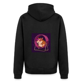 Lustiges Hamster im Hamsterrad - Comic Vibes - Unisex Premium Bio Zip Hoodie - Schwarz - Hinten - Nico (187cm)