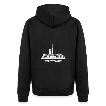 Stuttgart, weiß - Unisex Premium Bio Zip Hoodie - Schwarz - Hinten - Nico (187cm)