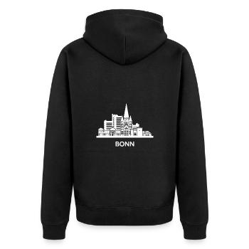 Bonn, weiß - Unisex Premium Bio Zip Hoodie - Schwarz - Hinten - Nico (187cm)