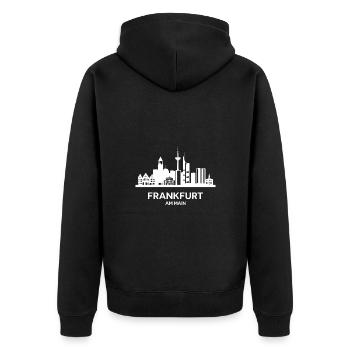 Frankfurt am Main, weiß - Unisex Premium Bio Zip Hoodie - Schwarz - Hinten - Nico (187cm)