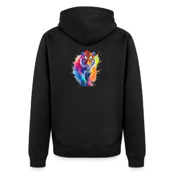 Tigre arc-en-ciel en aquarelle couleur éclaboussure. Look - Veste à capuche bio Premium Unisexe - noir - Dos - Nico (187cm)