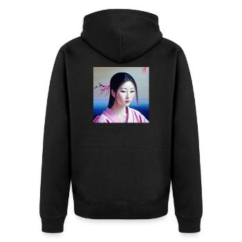 Silent Blossom – Aesthetic Art Design - Unisex Premium Bio Zip Hoodie - Schwarz - Hinten - Nico (187cm)