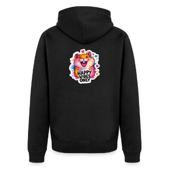 Hamster Happy Vibes Bunt - Unisex Premium Bio Zip Hoodie - Schwarz - Hinten - Nico (187cm)