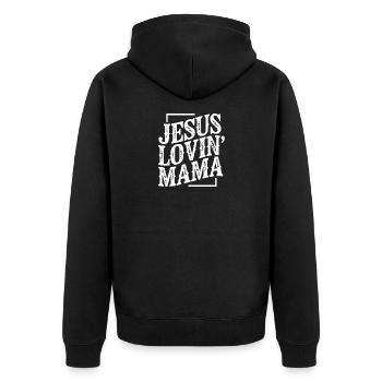 Jesus Lovin' Mama — Gott Glaube Kirche Christ - Unisex Premium Bio Zip Hoodie - Schwarz - Hinten - Nico (187cm)