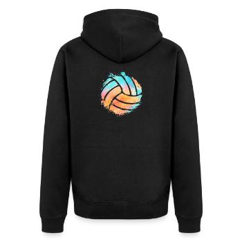 Beachvolleyvall Volleyball - Unisex Premium Bio Zip Hoodie - Schwarz - Hinten - Nico (187cm)