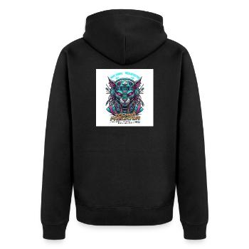 Techno Predator // Rave Cyberpunk Panther - Unisex Premium Bio Zip Hoodie - Schwarz - Hinten - Nico (187cm)