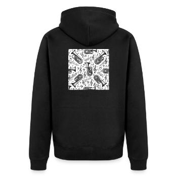 Tuba Noten und Musik Ornamente für Tubisten - Unisex Premium Bio Zip Hoodie - Schwarz - Hinten - Nico (187cm)