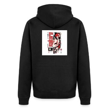 Streetwear Design "Sakura Kitsune" - Unisex Premium Bio Zip Hoodie - Schwarz - Hinten - Nico (187cm)