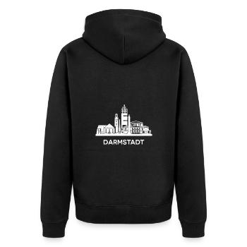 Darmstadt, weiß - Unisex Premium Bio Zip Hoodie - Schwarz - Hinten - Nico (187cm)