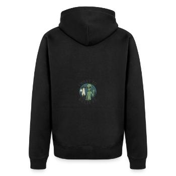 Außerirdisches Logo "I want to Believe" - Unisex Premium Bio Zip Hoodie - Schwarz - Hinten - Nico (187cm)