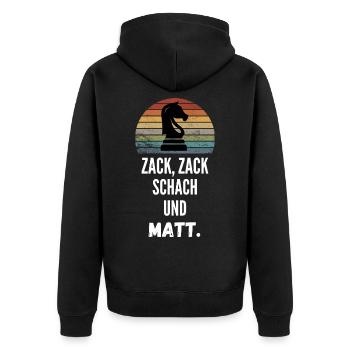 Springer Schachmatt Schach Geschenk Schachspieler - Unisex Premium Bio Zip Hoodie - Schwarz - Hinten - Nico (187cm)