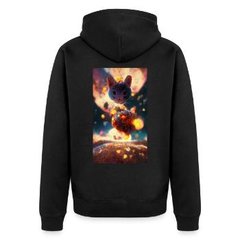Dieu chat planant au-dessus d’une planète - Veste à capuche bio Premium Unisexe - noir - Dos - Nico (187cm)