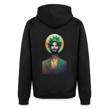 Smoking Jesus 2 - Unisex Premium Bio Zip Hoodie - Schwarz - Hinten - Nico (187cm)