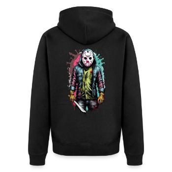 T Shirt Design Jason Graffiti - Unisex Premium Bio Zip Hoodie - Schwarz - Hinten - Nico (187cm)