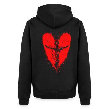 Herz Engel Broken Angel Heart - Unisex Premium Bio Zip Hoodie - Schwarz - Hinten - Nico (187cm)