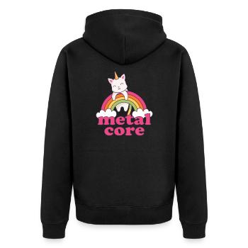 Metalcore Einhorn Katze Regenbogen Metalhead - Unisex Premium Bio Zip Hoodie - Schwarz - Hinten - Nico (187cm)