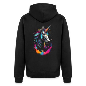 Colorful Neon Unicorn - Fantasy Dreamscape - Unisex Premium Organic Zip Hoodie - black - Back - Nico (187cm)