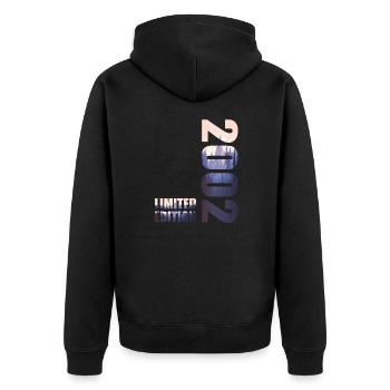 2002. Limited Edition T-Shirt Birthday Idea - Unisex Premium Organic Zip Hoodie - black - Back - Nico (187cm)