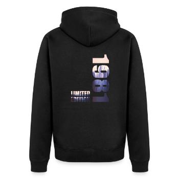 1981. Limited Edition T-Shirt Geburtstags Idee - Unisex Premium Bio Zip Hoodie - Schwarz - Hinten - Nico (187cm)
