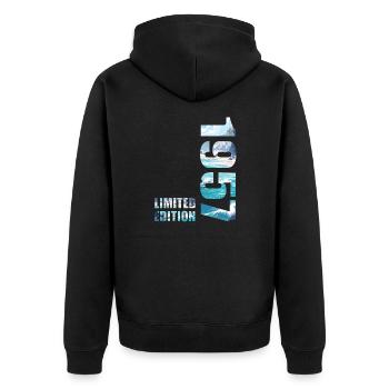 1957 Limited Edition T-Shirt Geburtstags Idee - Unisex Premium Bio Zip Hoodie - Schwarz - Hinten - Nico (187cm)