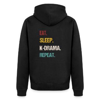 Eat Sleep K-Drama Repeat Korea Fan Movie T-shirt - Unisex Premium Bio Zip Hoodie - Schwarz - Hinten - Nico (187cm)