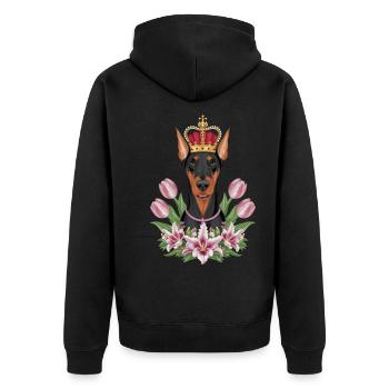 Doberman Pinscher avec couronne, lys et tulipes - Veste à capuche bio Premium Unisexe - noir - Dos - Nico (187cm)