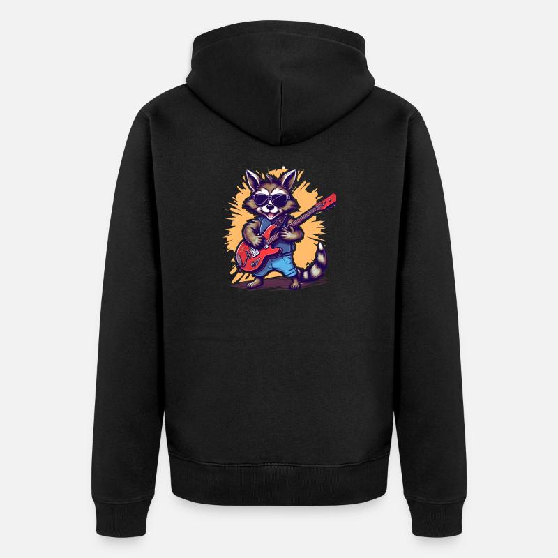 Lustiger Waschbär-E-Gitarrist Rock'n'Roll - Unisex Premium Bio Zip Hoodie - Schwarz