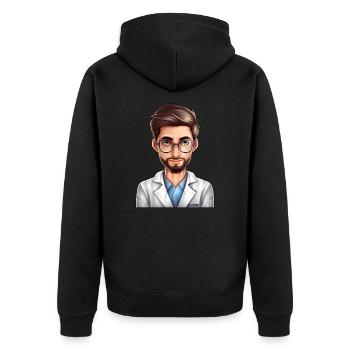 Portrait eines jungen Mannes im Cartoon Stil - Unisex Premium Bio Zip Hoodie - Schwarz - Hinten - Nico (187cm)