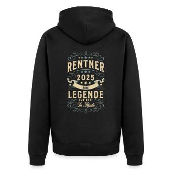 Rentner 2025 - Unisex Premium Bio Zip Hoodie - Schwarz - Hinten - Nico (187cm)