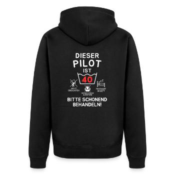 Dieser Pilot ist 40. Schonend behandeln! - Unisex Premium Bio Zip Hoodie - Schwarz - Hinten - Nico (187cm)