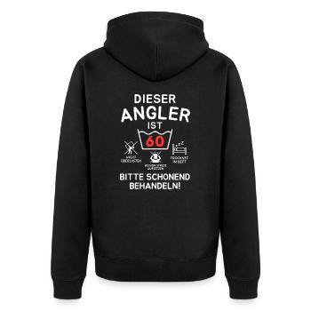 Dieser Angler ist 60. Schonend behandeln - Unisex Premium Bio Zip Hoodie - Schwarz - Hinten - Nico (187cm)